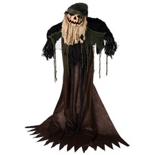 5.7ft Halloween Animatronic Wizard, Pumpkin Face, Sound Activated Red Eyes Prop