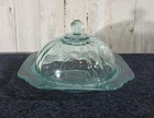 Vintage Indiana Glass Springtime Green Depression Glass Butter Dish Covered Lid