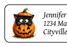 30 personalized Black Cat Halloween return address labels stickers tags
