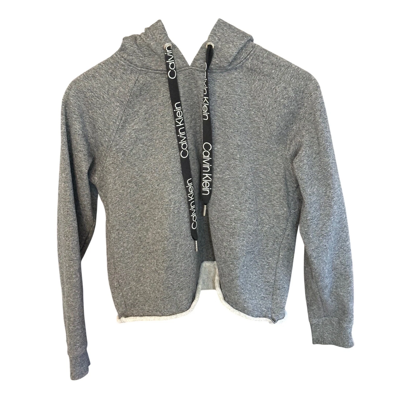 Calvin Klein Performance Womens Gray Cropped Hoodie Logo Drawstring Sweatshirt S