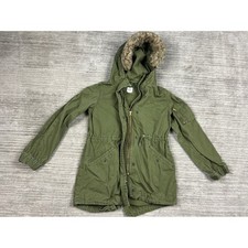 Gap Kids Parka Girls Large 10 Olive Green Faux Fur Hood Utility Jacket Canvas