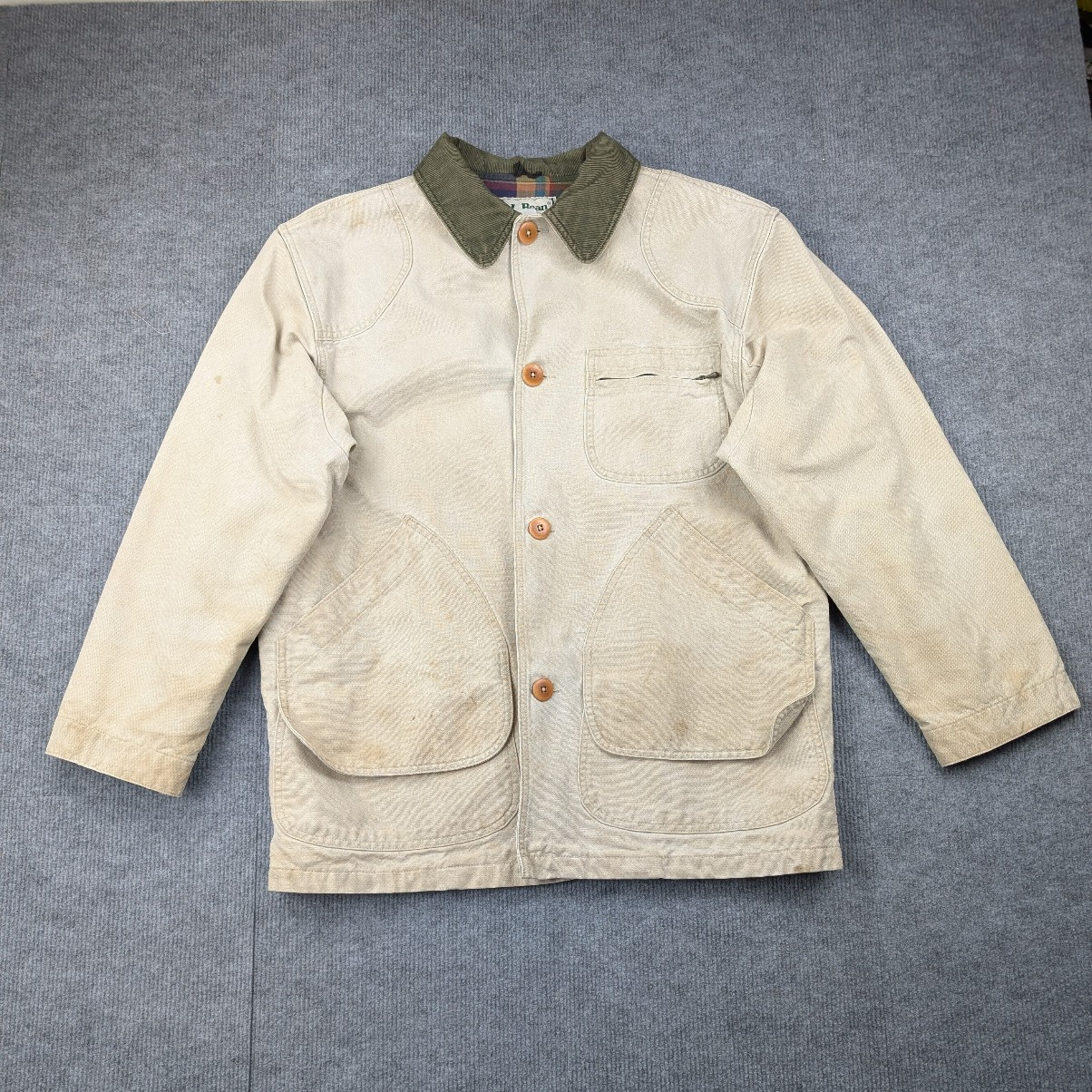 LL Bean Chore Coat Mens Large Flannel Lined Barn Work Wear Corduroy Vintage Tan