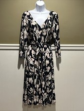 Tommy Hilfiger Women's Floral Print Midi Dress Blue Size 8 V Neck READ