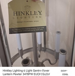 Hinkley Lighting 6 Light Gentry Foyer Lantern Pewter 3478PW EUC 3ft Chain 120"