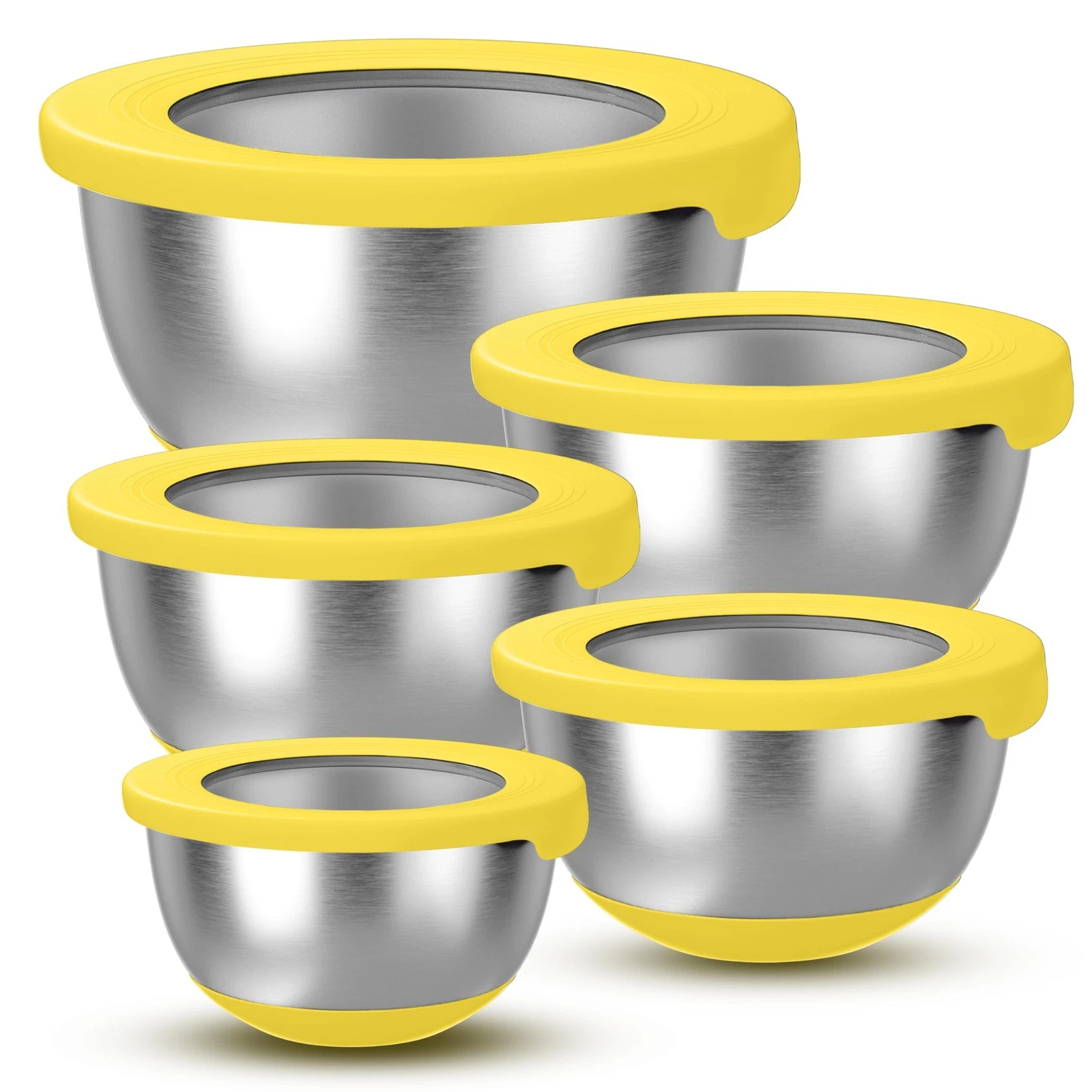 KITEISCAT Stainless Steel Mixing Bowls with Lids – Set of 5 Standard, Yellow