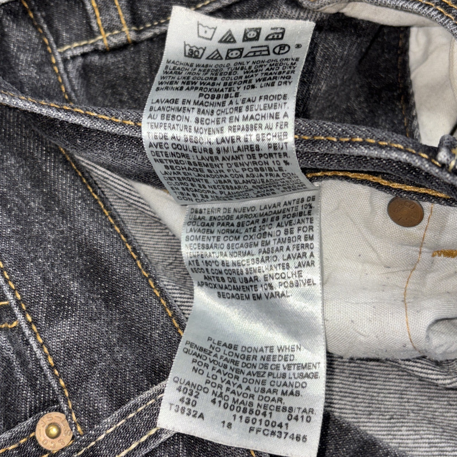 Levis Strauss 501 50 X 34 Fits 46 X 31 Button Fly Black Denim Cotton Jeans - View 6