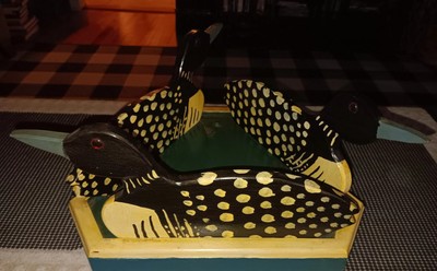 Handcrafted Hand Painted Wooden Loon Plant Stand