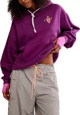 Free People Women's Size M Movement Last Call Logo Hoodie Deep Mulberry