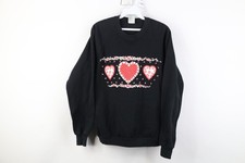 Vintage 90s Streetwear Womens Large Puff Paint Heart Flower Sweatshirt Black USA