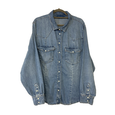Next Pearl Snap Shirt Womens UK 22 Blue Chambray Cotton Stretch Western Cowboy