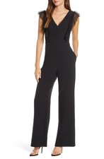 Eliza J EJ9-4326 Tulle Ruffle Stretch Crepe Jumpsuit SZ 14 Black