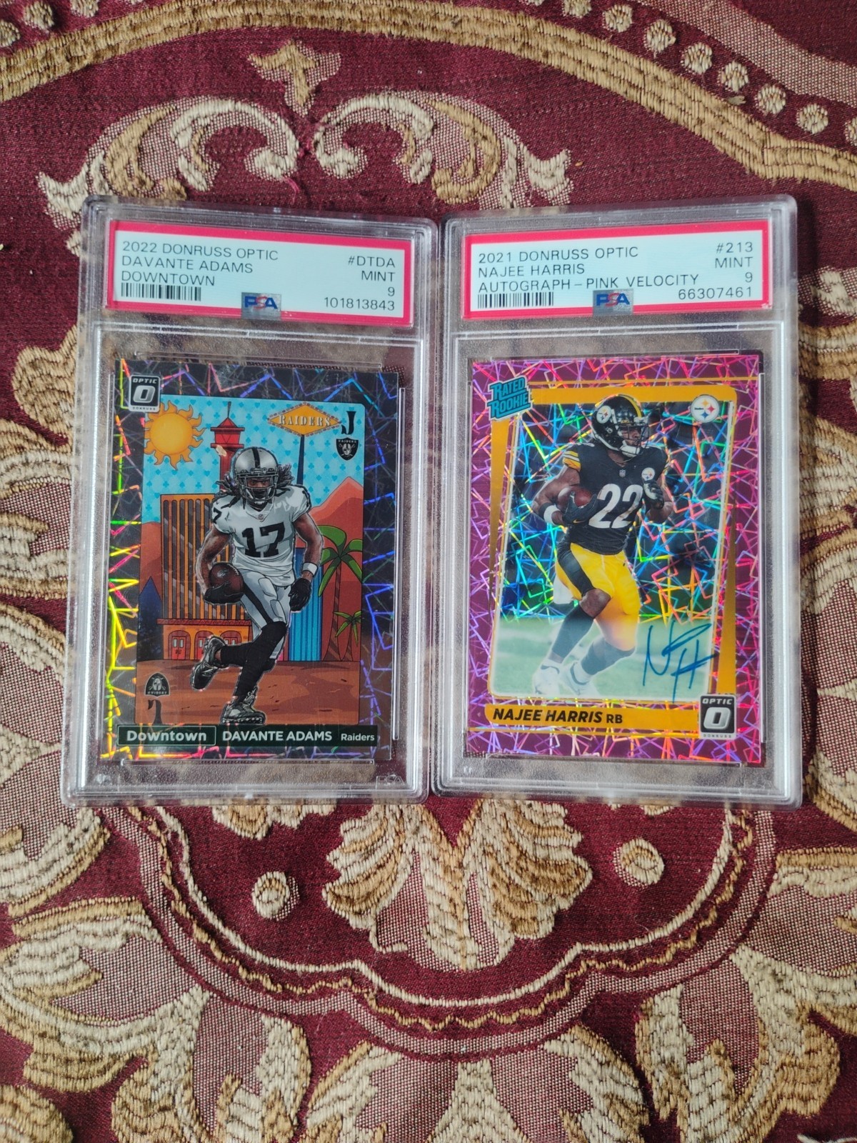 2022 Donruss Optic Downtown Davante Adams Mint 9 And 2021 Optic Najee Harris