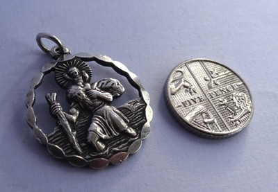 Vintage solid sterling silver 0.9'' Georg Jensen St Christopher fob,pendant,charm