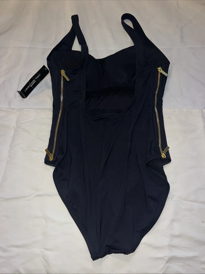 Traje de baño Carmen Marc Volvo dorado con cremallera lateral de una pieza negro talla 10 nuevo Foto 2 de 4