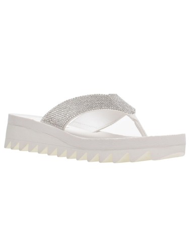 WILD PAIR Womens White Saw Tooth Kalabasas Wedge Slip On Thong Sandals 8.5 M