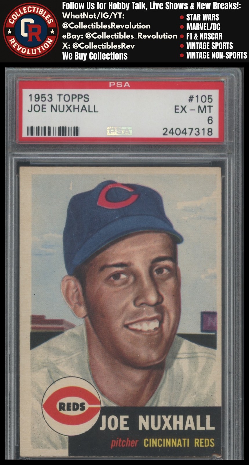 1953 Topps #105 Joe Nuxhall Cincinnati Reds PSA 6