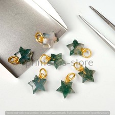 Natural Moss Agate Star Charm 10mm, Natural Gemstone Pendant, Gold Loop Finding