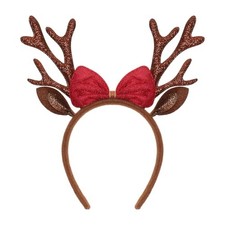 Brown Reindeer Antlers Headband with Bow Christmas Deer Ears Hairband for