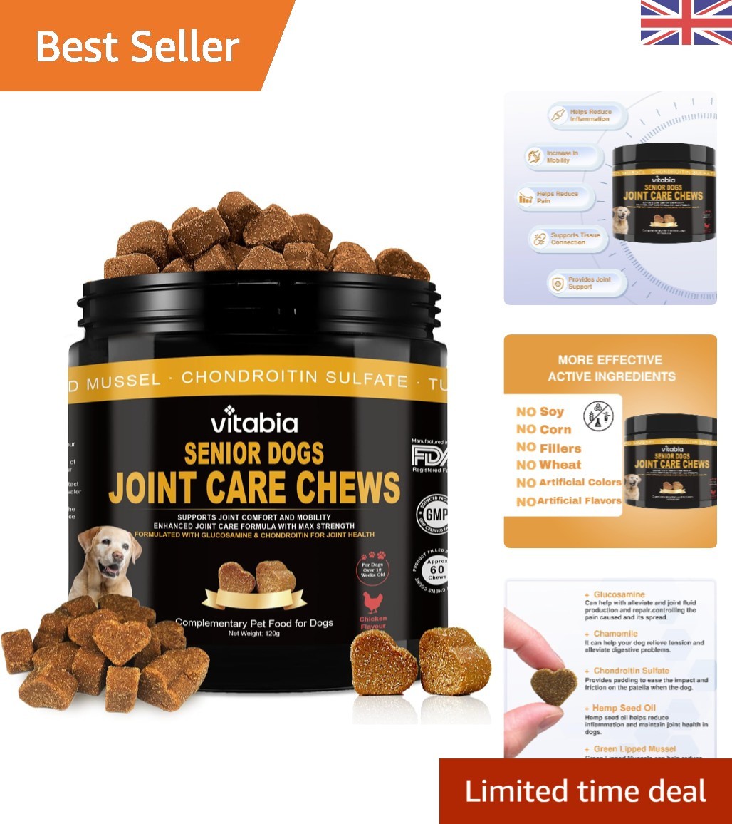 Senior Dog Joint Supplements – Glucosamine & MSM Chews for Mobility (60 Count)