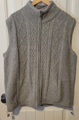 Aran Woollen Mills Men's Gray 100% New Wool Zip Vest Collar Cotton Lined