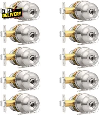 10 Pack Keyed Alike Entry Door Knobs with Keys Brushed Nickel Ball Lockset…