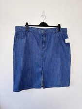 New TU Women  s Blue Multi Stripe Denim Winter Pencil Skirt Size 22