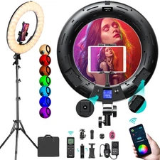 18 inch RGB Ring Light, App Control RGB Light Ring with Stand and Holder/Remo...