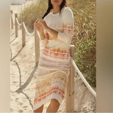 Daily Practice by Anthropologie High Tide Long Sleeve Midi Dress Ivory Tie Dye