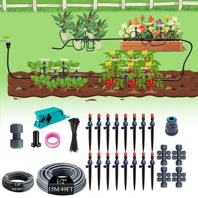 MYMULIKE 75FT Drip Irrigation System, Adjustable Emitters, Upgraded