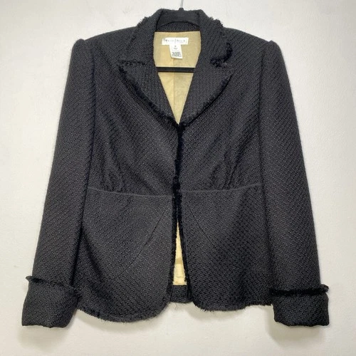 White House Black Market Tweed Fringe Blazer Jacket Office Siren Career Classy