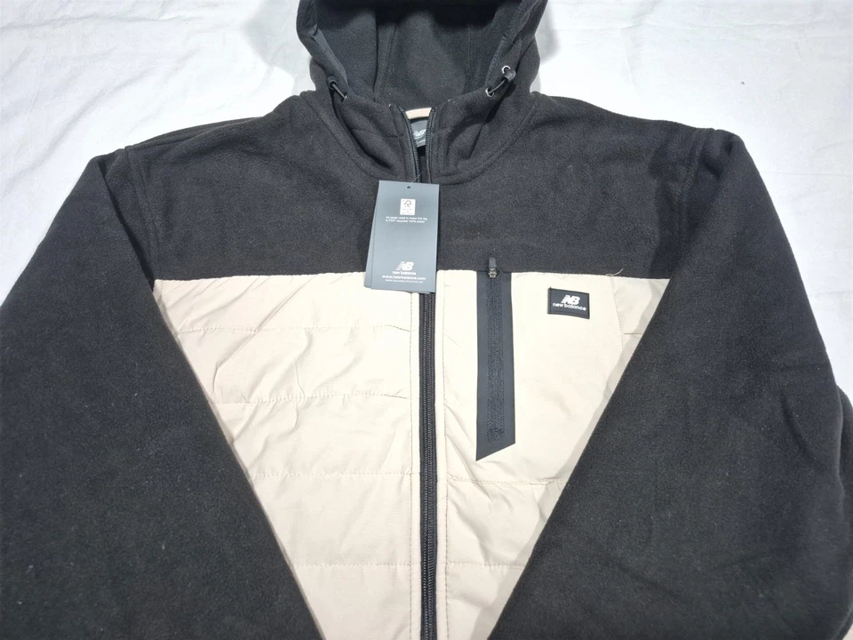 Chaqueta New Balance Para Hombre Cremallera Completa Forrada de Vellón Entrenamiento Deportivo Negra Beige Foto 3 de 4