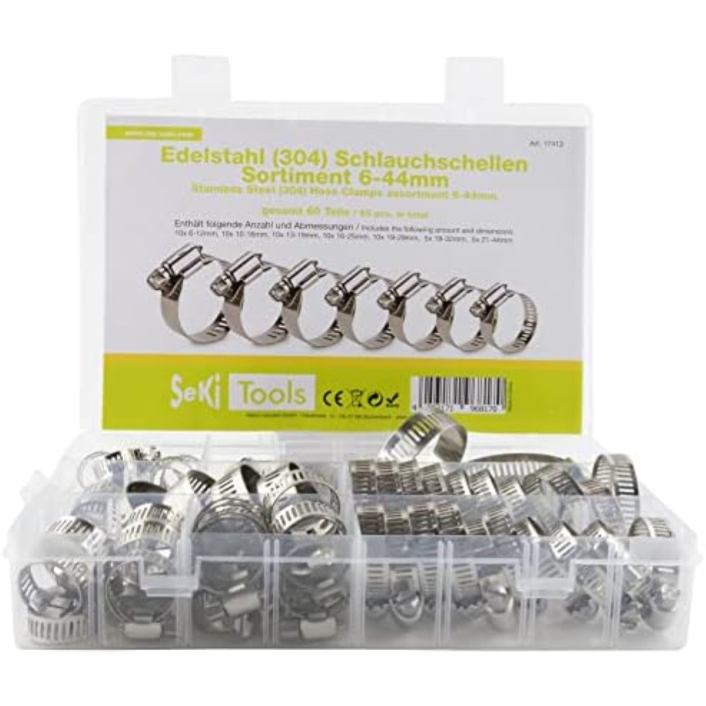 SeKi 17413 60 pezzi fascette stringitubo assortimento in acciaio inox 304 in 7 m