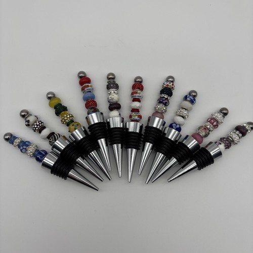 10PCS Beadable Wine Stoppers, Beaded Bottle Cap Zinc Alloy Silver+black Reusable