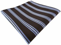 Tigertie Seideneinstecktuch In Dunkelbraun Blau Hellblau Gestreift - 100% Seide