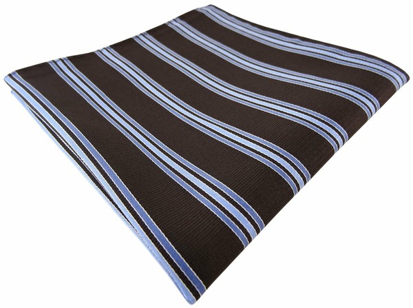 Tigertie Seideneinstecktuch In Dunkelbraun Blau Hellblau Gestreift - 100% Seide-image