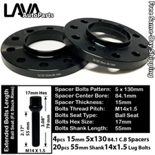 4PC 15MM THICK 5X130 84.1MM C.B WHEEL SPACER+14X1.5 BOLT FIT MERCEDES G CLASS