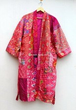 Silk handmade patchwork kantha jacket japanese kimono style kantha robe Red