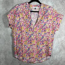 Michelle McDowell Blouse Womens M Multicolor Printed Short Sleeves Art to Wear