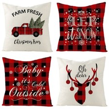 Christmas holiday throw Pillow covers 18"x 18" linen throw pillow cases set of 4