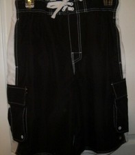Hang Ten Black Cargo Pockets Swim Trunks Board Shorts Mens Size Medium NWT