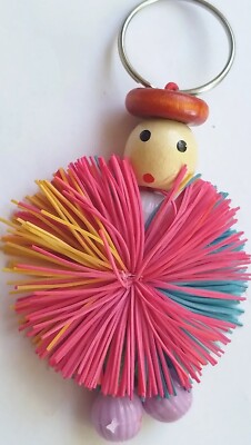 Vintage Retro Keyring Key RING Plastic String Rubber Band Ball