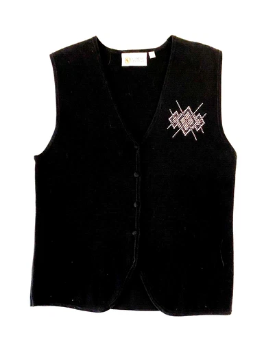 Christine Alexander Women's/Unisex Vest Large Black Studded Diamond Design Large