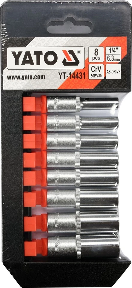 Set Di Chiavi A Bussola 8 Pezzi 1/4" Bussole Esagonali 5,5 - 13 Mm Extra Lunghe - Immagine 2 di 3