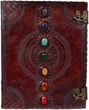 TUZECH Leather Journal Book Seven Chakra Medieval Stone Embossed Handmade