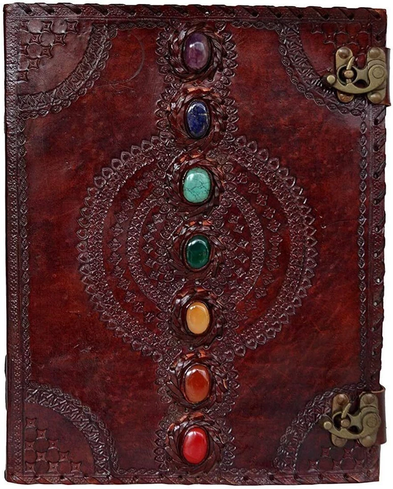 TUZECH Leather Journal Book Seven Chakra Medieval Stone Embossed Handmade