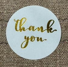 50 THANK YOU Round Stickers White/Gold Gift Stickers 1 Envelope Seals
