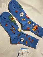 Men  s Crew Socks Grill Size 7 -13 Fun Quirky Meat Food Blue Burger Hot Dog Chef