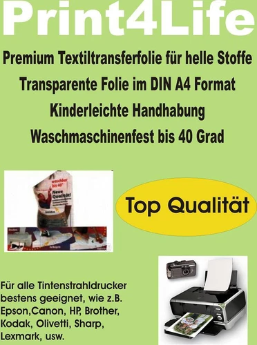 T Shirt Folie 32 T-Shirt Transferfolien für weiße Textilien A4 Inkjet Bügelfolie