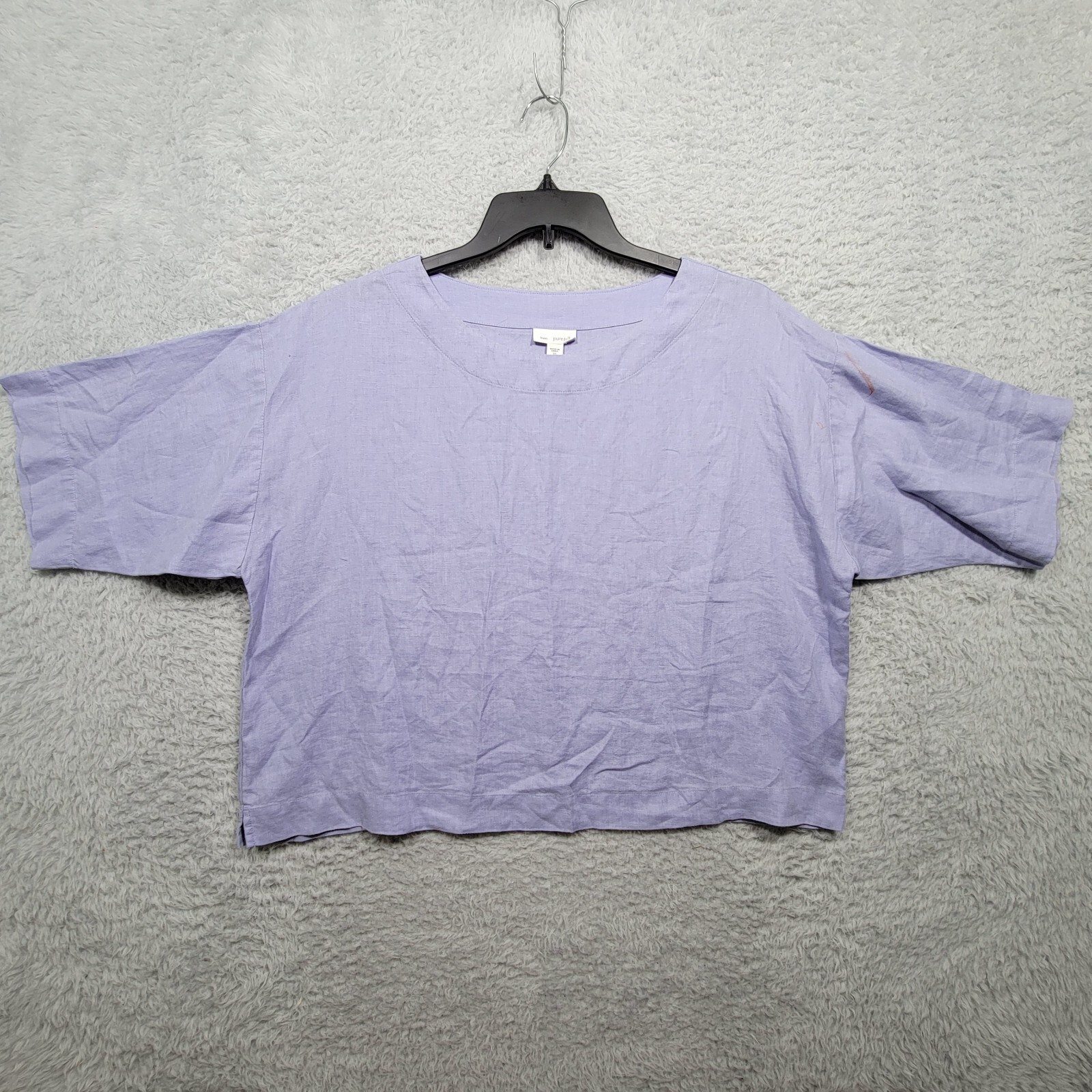 Pure Jill Linen Shirt Womens XS Purple Cropped Short Sleeve stain eBay