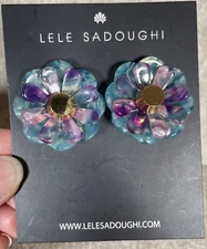 LELE SADOUGHI TURQUOISE LAVENDER PETUNIA BUTTON EARRINGS For Pierced Ears